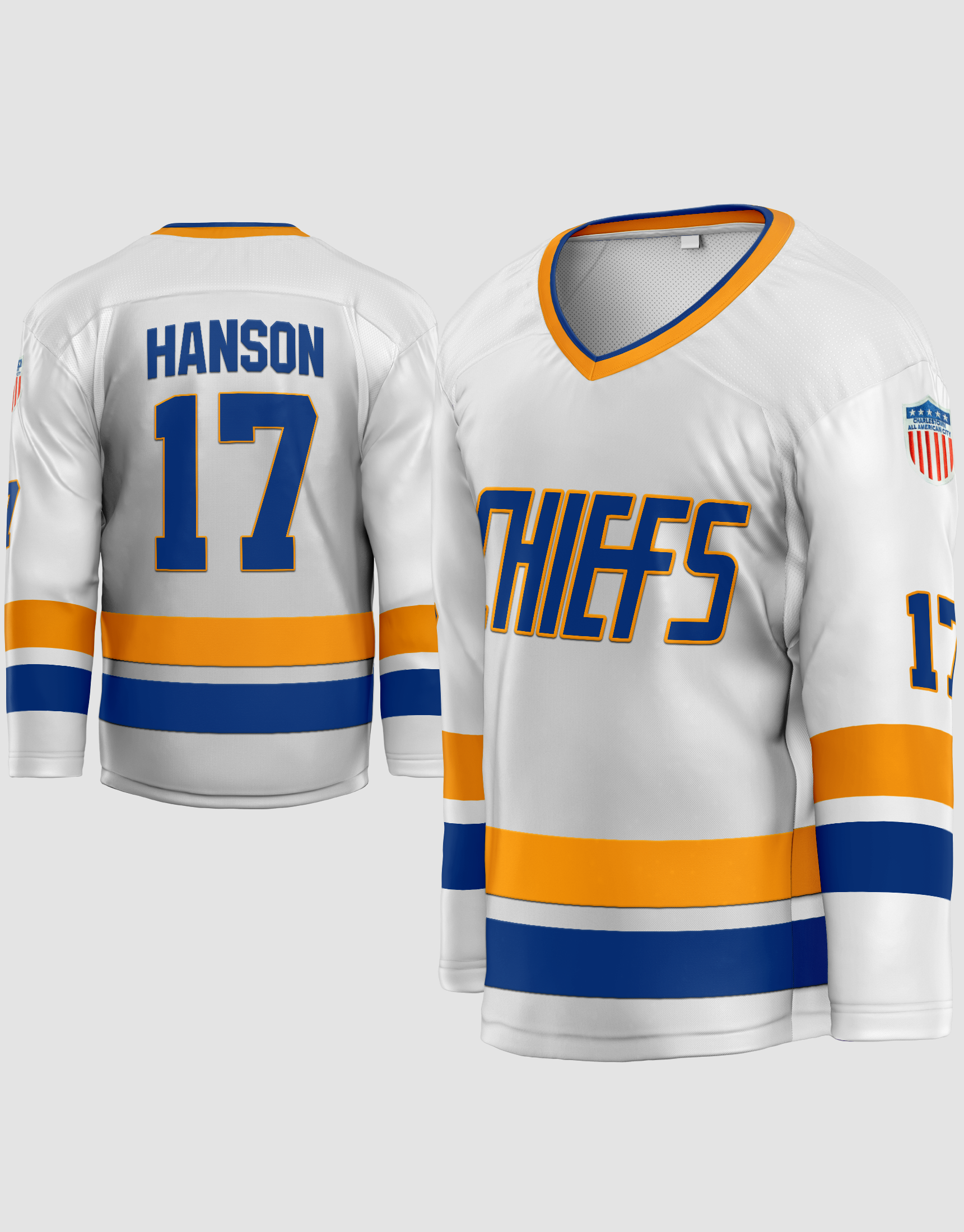WUJIAJIA Micjersey Hanson Brothers Steve #17 Charlestown Chiefs Men Ice Hockey Jersey Breathable Long Sleeve T-shirt Stitched Letters Numbers 